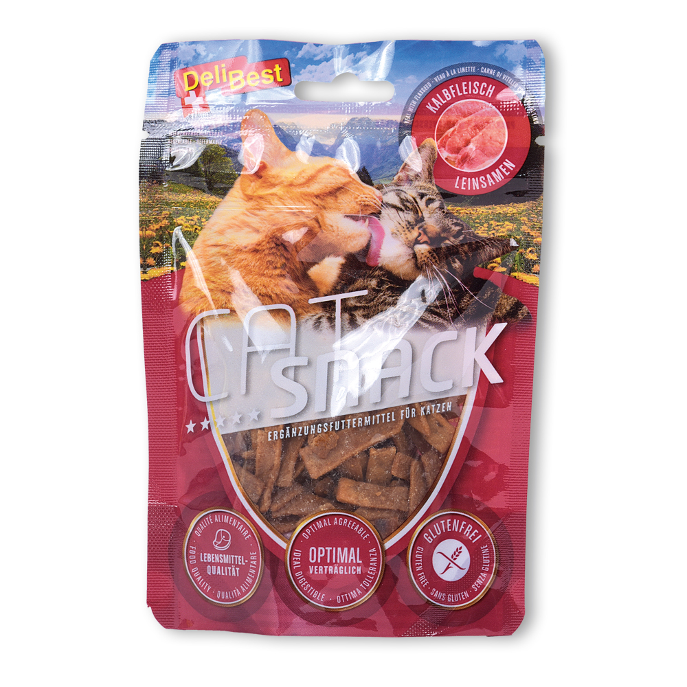 Cat Snack Kalbfleisch Streifen  + Leinsamen 45g Cat Snack Kalbfleisch Streifen  + Leinsamen 45g