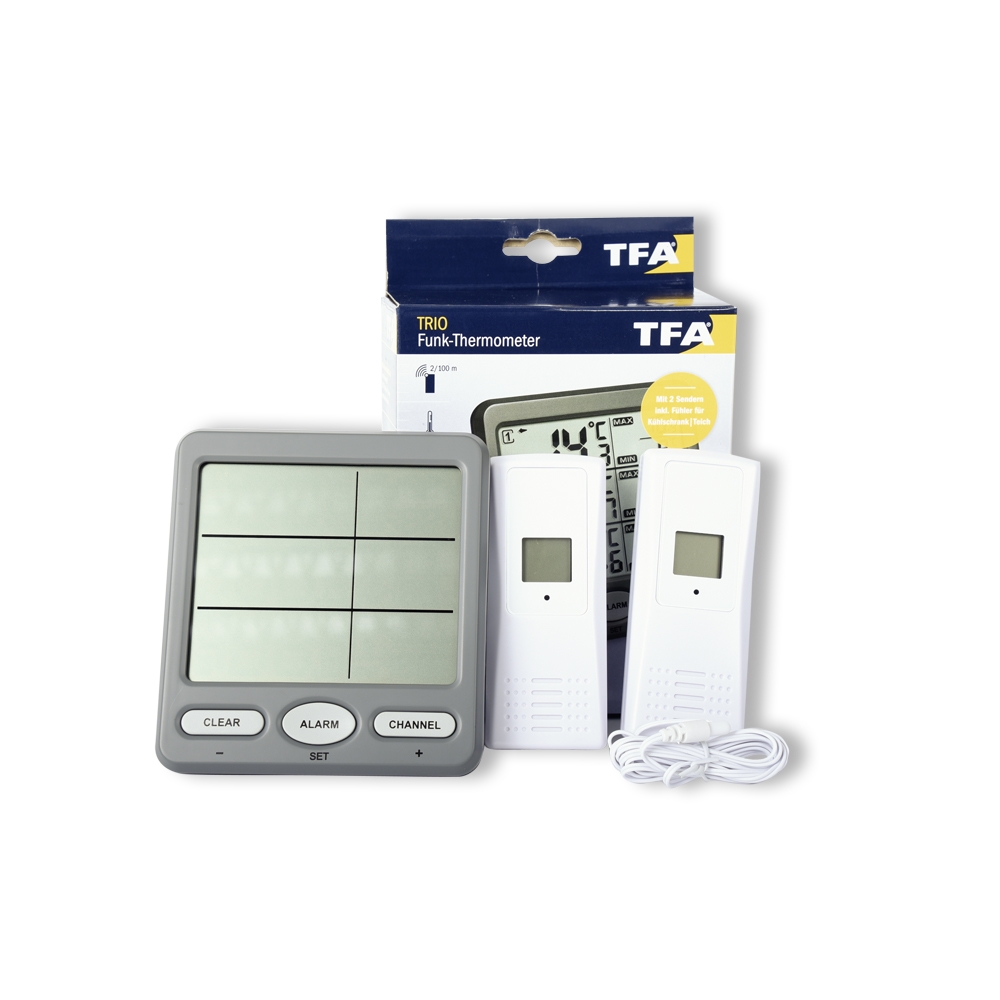 Trio Funk Thermometer Station inkl. Funksender & Sender mit Kabel Trio Funk Thermometer Station inkl. Funksender & Sender mit Kabel